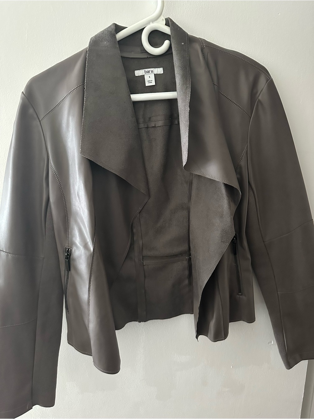Bar III Dark Brown Leather Open-Front Jacket